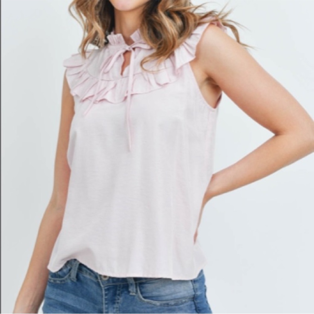 Pink Sleeveless Ruffle Front Blouse - Picture 7 of 13